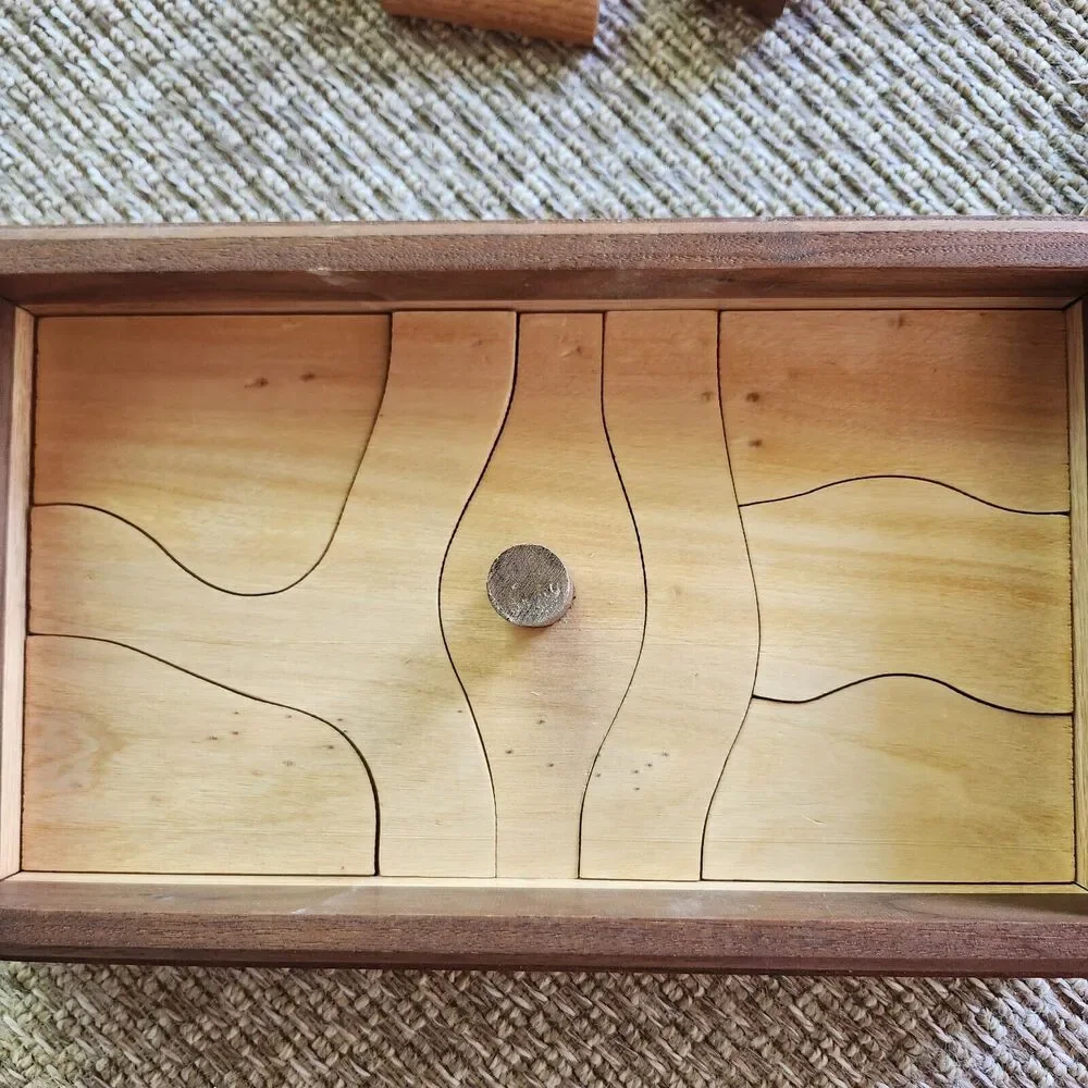 Wooden Puzzle Box, 3 Layer Pre-School Level, Walnut Red Oak Cottonwood, Handmade